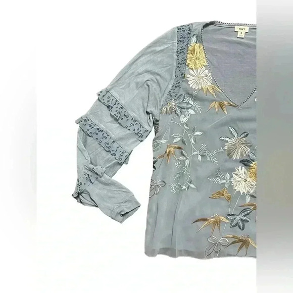 Anthropologie Tiny Frances Long-Sleeve Ruffled Top Embroidered S $118 - Picture 2 of 7